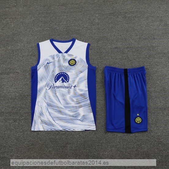 Nuevo Entrenamiento Sin Mangas Conjunto Completo Inter Milan 23/24 Blanco Azul Baratas